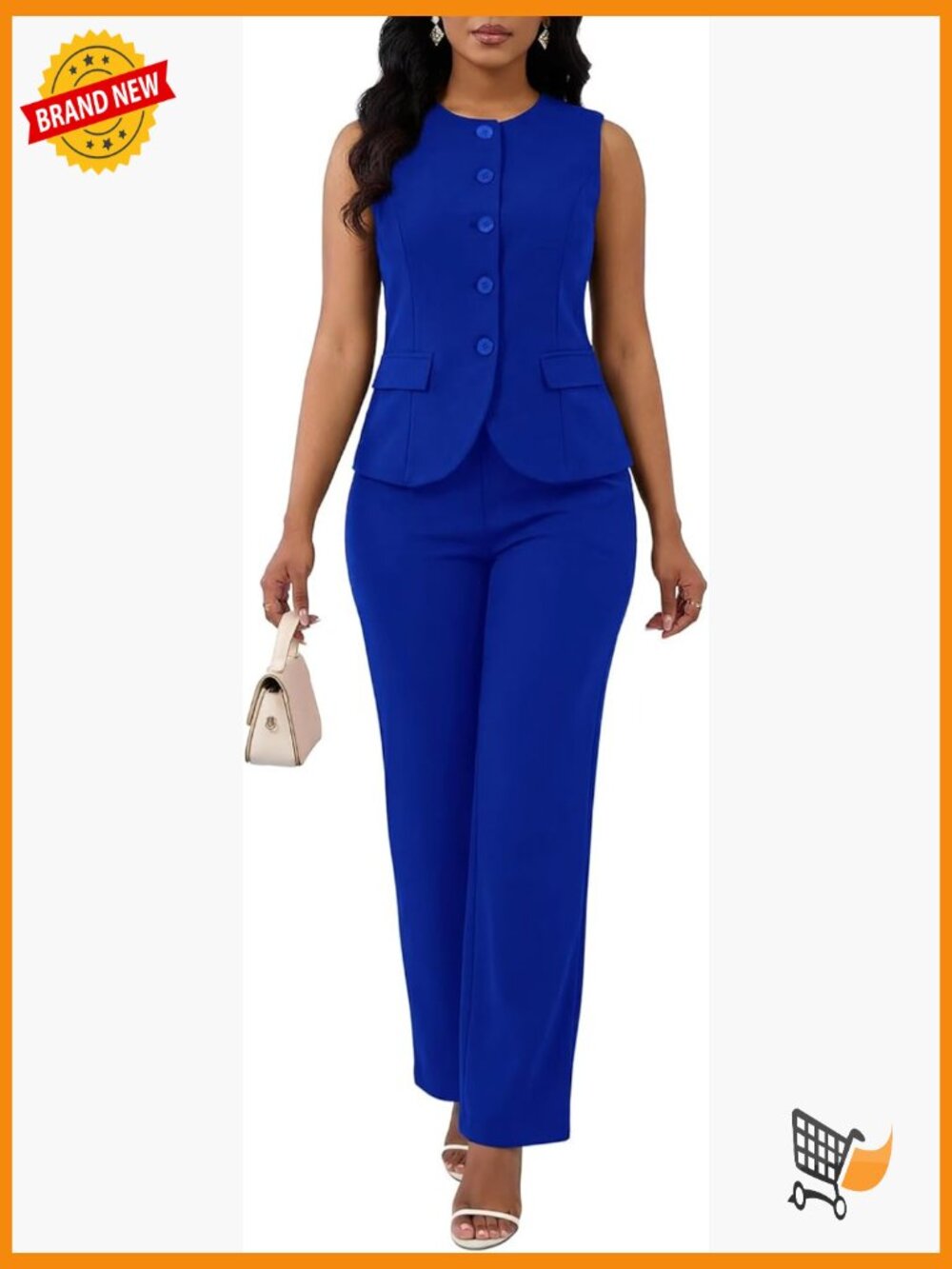 2 Piece Sleeveless Blazer Pantsuit Set Business Casual Outfits